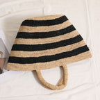Raffia Large-Capacity Woven Tote Bag  Handcrafted Striped Open-Top Straw Handbag for Daily Use & Travel