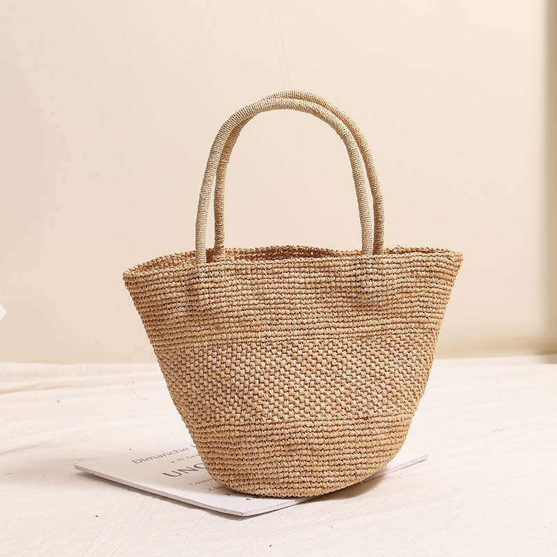 Premium Raffia Handheld Woven Bag  Large Capacity Bucket Tote for Summer Beach, Vacation & Everyday Use