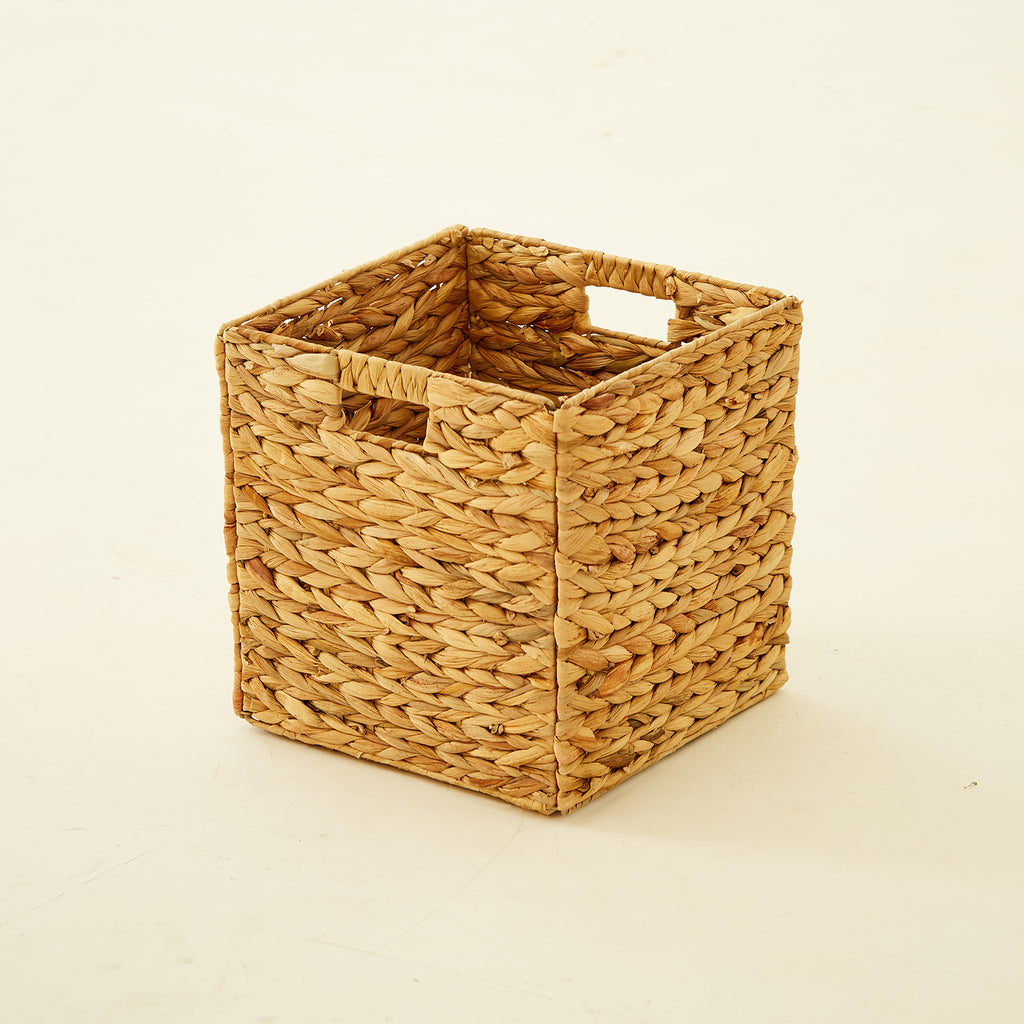 Square Natural Woven Storage Basket with Handles  Cube Wicker Organizer for Closet, Shelves & Living Room