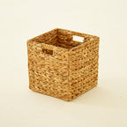 Square Natural Woven Storage Basket with Handles  Cube Wicker Organizer for Closet, Shelves & Living Room