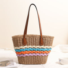 Boho Rainbow Stripe Woven Shoulder Bag, Medium Hobo Beach & Everyday Tote