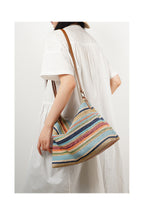Rainbow Leather & Straw Shoulder Bag  Small and Large Woven Hobo with Zipper, PP Straw and Split Cowhide Crossbody