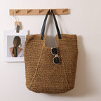 Fashionable Large Capacity Shoulder Raffia Bag  Versatile Solid Color Handheld Tote for Beach, Vacation & Everyday Use