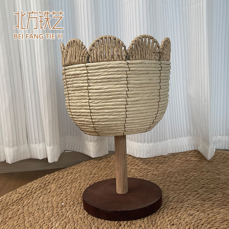 Handwoven Standing Seagrass Planter Basket Set with Pedestal Base  Decorative Indoor Floor Flower Pot Holder (Set of 2)