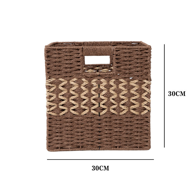 Seagrass Cube Storage Basket with Window Handle  Foldable Handwoven Square Bin for Clothes & Toys, 32cm