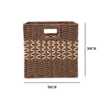 Seagrass Cube Storage Basket with Window Handle  Foldable Handwoven Square Bin for Clothes & Toys, 32cm