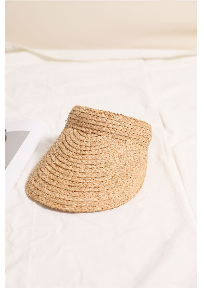 Raffia Open-Top Sun Visor Hat for Women, Wide Brim Straw Beach Vacation Hat