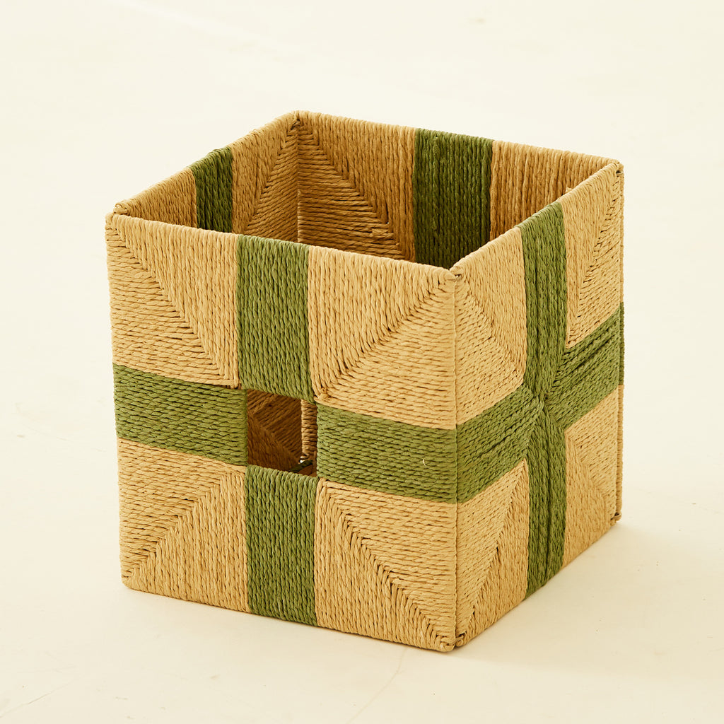 Square Natural Woven Storage Basket with Handles  Cube Wicker Organizer for Closet, Shelves & Living Room