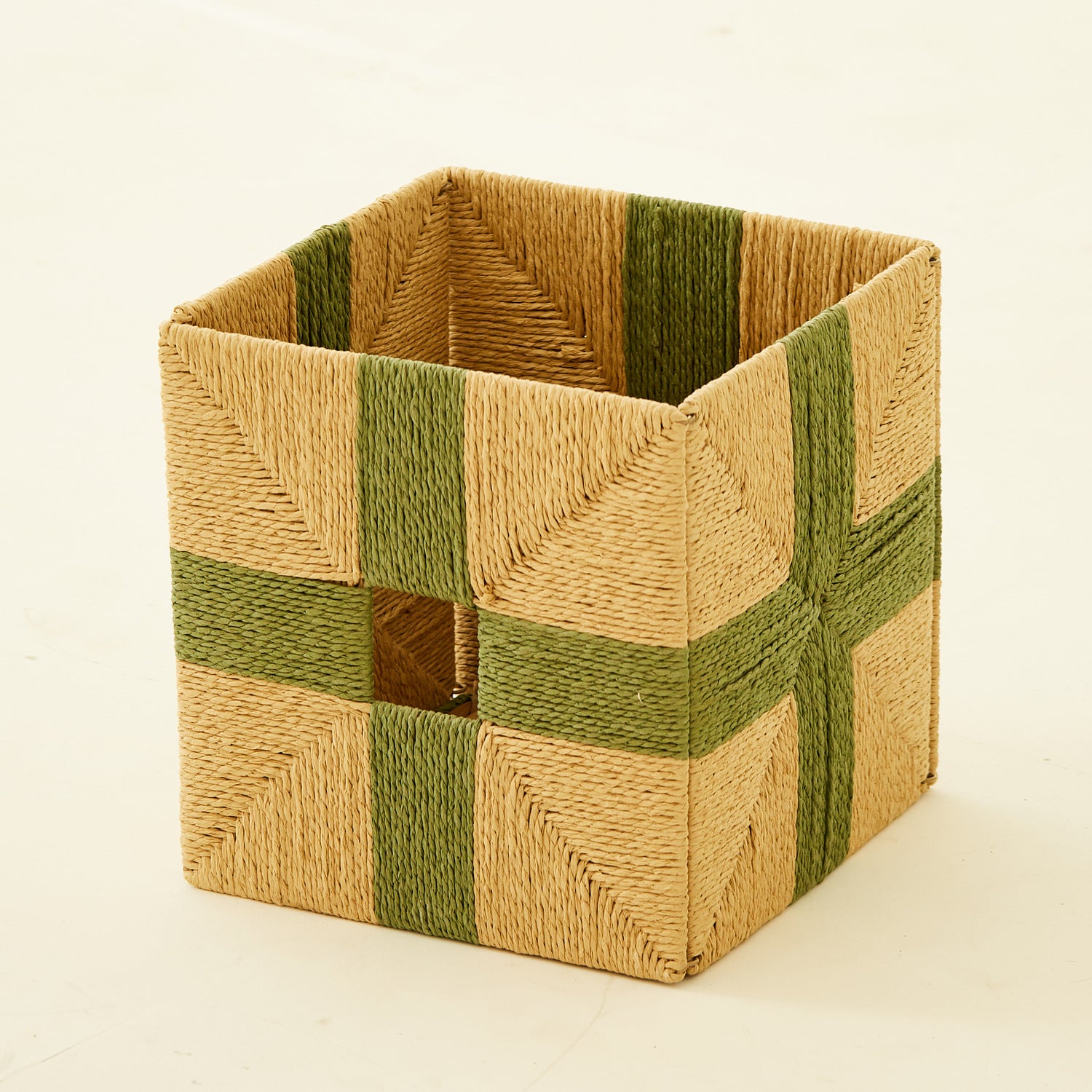 Square Natural Woven Storage Basket with Handles  Cube Wicker Organizer for Closet, Shelves & Living Room