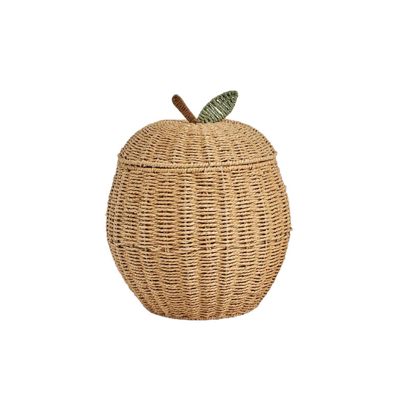 Handwoven Fruit-Shaped Storage Basket with Lid  Apple & Pear Decorative Organizer Made of Paper Rope