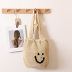 Casual smiley face shoulder cotton thread woven bag new small fresh hand-held commuter straw bag seaside vacation beach bag