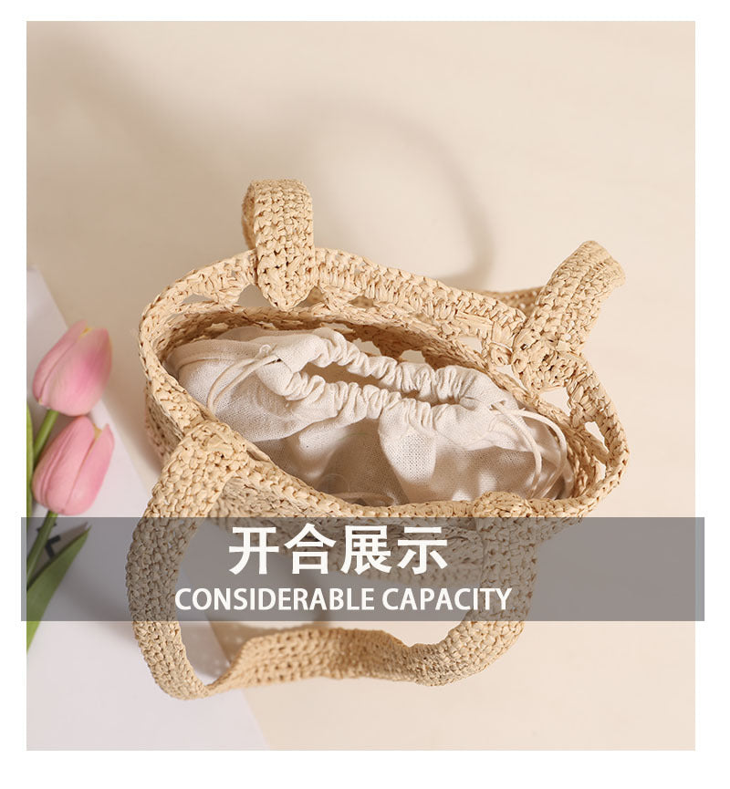 Raffia Straw Shoulder Bag  Minimal Solid-Color Hollow Woven Tote, Medium Open-Top Beach & Daily Handbag