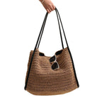 French-Style Woven Paper Shoulder Bag  Minimalist Solid Color Medium Tote for Spring Travel & Daily Outfits
