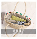 Cute Strawberry Woven Tote Basket  Handcrafted Paper Straw Shoulder Bag with Drawstring, Medium Daily & Beach Carry Bag