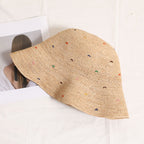 Raffia Straw Wide Brim Sun Hat  Color Dot Foldable Beach Hat for Women, Summer Vacation UPF Shade