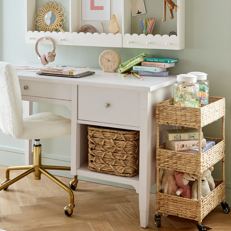 Handwoven Natural Grass Rolling Storage Cart  3-Tier Wicker Organizer with Wheels for Living Room, Bedroom & Home Organization