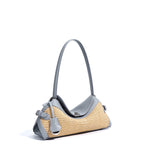 Leather & Straw Shoulder Bag  Soft Cowhide and Woven Underarm Crossbody, Medium Zipper Beach & City Tote