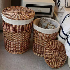 Wicker Laundry Basket with Lid  Handwoven Willow & Seagrass Hamper for Bedroom Storage, Clothes & Toys Organizer