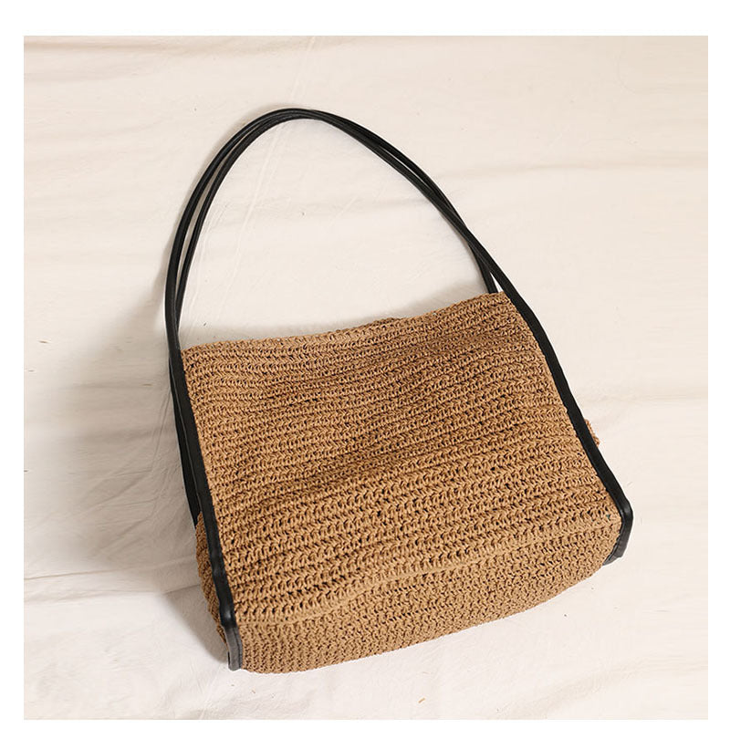 French-Style Woven Paper Shoulder Bag  Minimalist Solid Color Medium Tote for Spring Travel & Daily Outfits