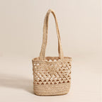 Raffia Straw Shoulder Bag  Minimal Solid-Color Hollow Woven Tote, Medium Open-Top Beach & Daily Handbag