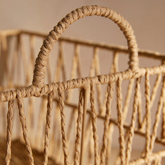 Handwoven Paper Rope Storage Basket with Handles  Breathable Hollow Design Organizer for Towels, Clothes, Toys & Daily Essentials