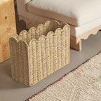 Seagrass Magazine Holder  Handwoven File Organizer Basket for Living Room & Home Office, Scalloped Design, 2 Sizes