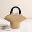 Wood Handle Straw Barrel Bag  Hat-Shape Woven Shoulder Handbag for Vacation Beach & Everyday Outfits