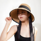 Wide Brim Lettered Straw Sun Hat for Women, Breathable Cellulose Visor, Oversized UV Shade Summer Hat