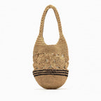 Hollow Floral Straw Shoulder Bag  Handcrafted Paper Woven Bucket Tote with Drawstring, Medium Summer Daily & Beach Bag