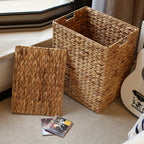 Square Woven Grass Laundry Hamper with Lid  Natural Storage Basket for Clothes, Toys & Household Items