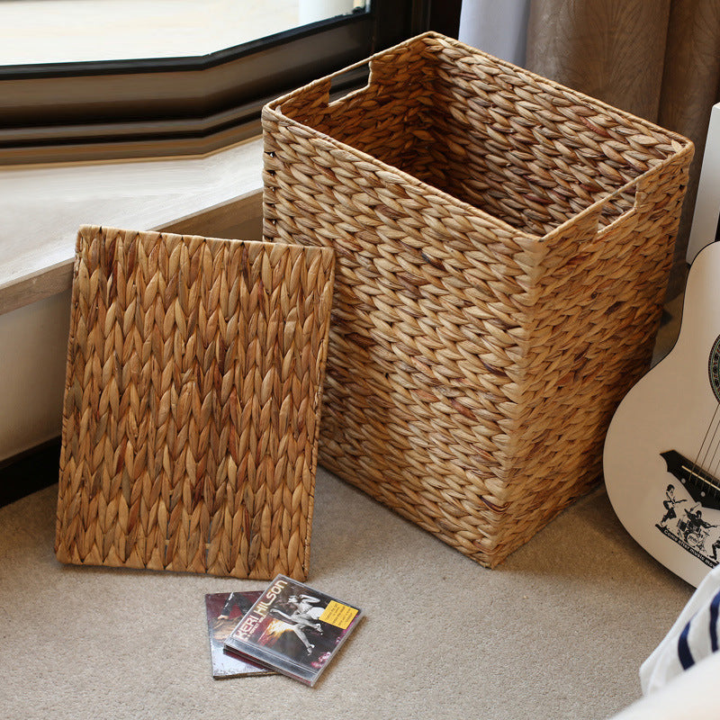 Square Woven Grass Laundry Hamper with Lid  Natural Storage Basket for Clothes, Toys & Household Items