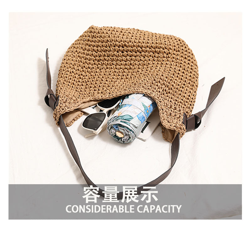 Tassel Straw Cylinder Shoulder Bag Large Capacity Woven Beach Vacation Purse