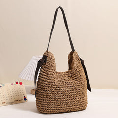 Tassel Straw Cylinder Shoulder Bag Large Capacity Woven Beach Vacation Purse