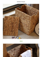 Square Woven Grass Laundry Hamper with Lid  Natural Storage Basket for Clothes, Toys & Household Items