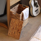 Square Woven Grass Laundry Hamper with Lid  Natural Storage Basket for Clothes, Toys & Household Items