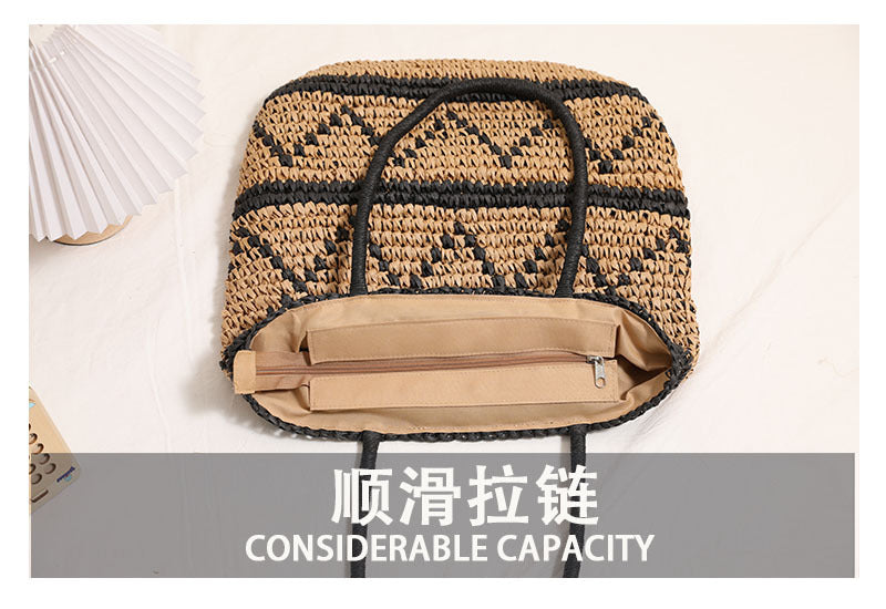 Factory direct sales retro rhombic one-shoulder straw bag, new straw bag woven bag, vacation style beach bag, fashion women's bag
