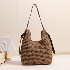 Tassel Straw Cylinder Shoulder Bag Large Capacity Woven Beach Vacation Purse