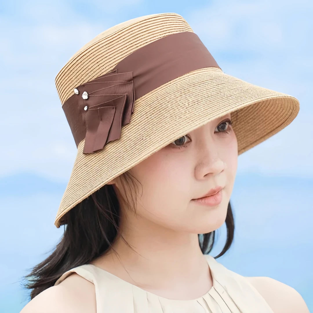 Summer Wide Brim Straw Sun Hat for Women  Woven Cellulose Bucket Hat with Bow, UV Sunshade Beach Hat