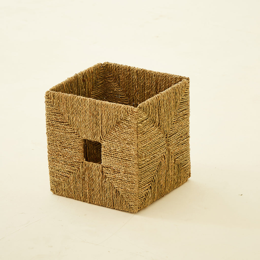 Square Natural Woven Storage Basket with Handles  Cube Wicker Organizer for Closet, Shelves & Living Room