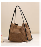 French-Style Woven Paper Shoulder Bag  Minimalist Solid Color Medium Tote for Spring Travel & Daily Outfits