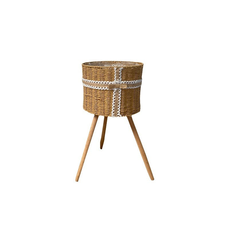 Nordic Woven Plant Stand Set with Wooden Legs  Round Wicker Planter Baskets for Indoor Living Room & Balcony Secondary image