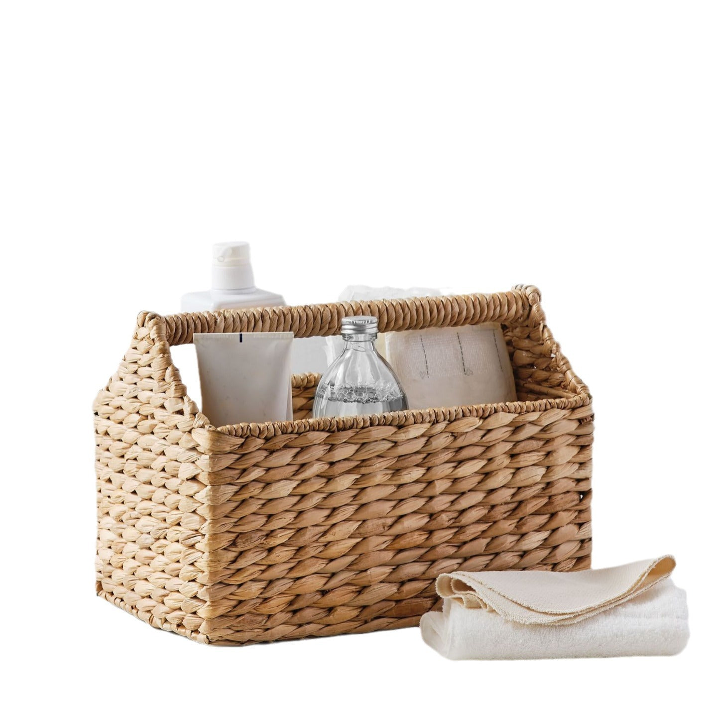 Handwoven Water Hyacinth Storage Basket  Natural Organizer for Bathroom, Vanity, Bedroom & Nursery Main image