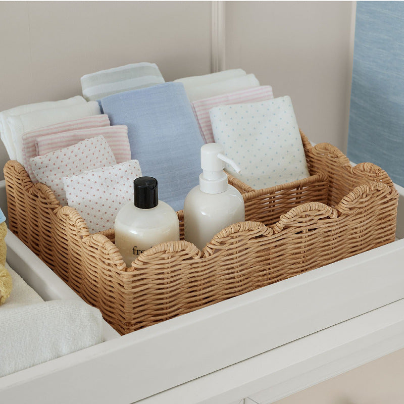 Natural Rattan Storage Basket  Handwoven Nordic Organizer for Vanity, Desk, Snacks & Kitchen Counter (33.5×38×13.5cm) Secondary image