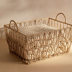 Handwoven Paper Rope Storage Basket with Handles  Breathable Hollow Design Organizer for Towels, Clothes, Toys & Daily Essentials