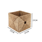 Seagrass Cube Storage Basket with Window Handle  Foldable Handwoven Square Bin for Clothes & Toys, 32cm