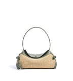 Leather & Straw Shoulder Bag  Soft Cowhide and Woven Underarm Crossbody, Medium Zipper Beach & City Tote
