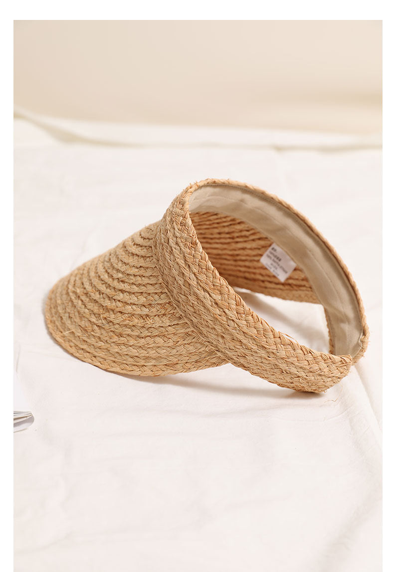 Raffia Open-Top Sun Visor Hat for Women, Wide Brim Straw Beach Vacation Hat