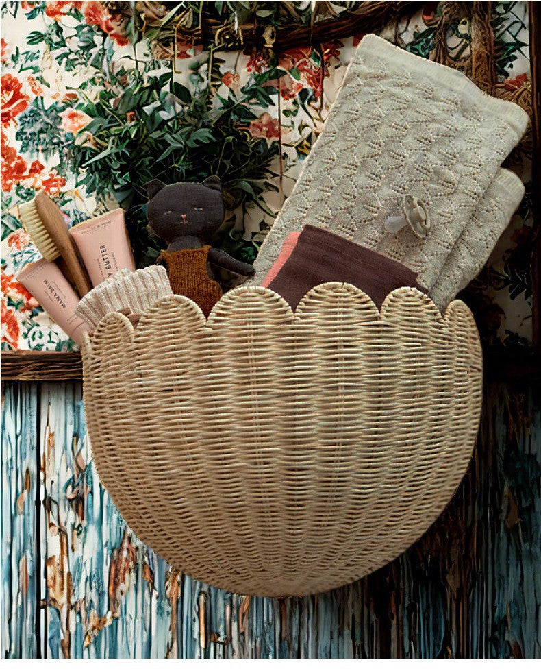 Handwoven Rattan Wall Storage Basket  Decorative Hanging Organizer for Keys, Toys & Small Essentials