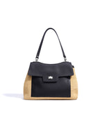 Leather Raffia Straw Tote Bag  Large Woven Shoulder & Crossbody Handbag with Lock Closure for Work and Casual