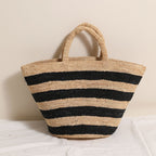 Raffia Large-Capacity Woven Tote Bag  Handcrafted Striped Open-Top Straw Handbag for Daily Use & Travel